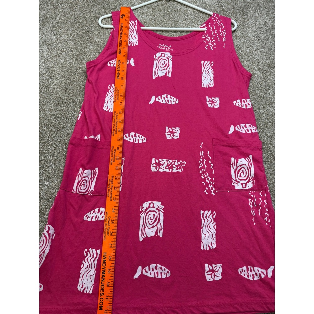 Island Beach Womens Pink Tribal Fish Print Sleeveless Shift Dress Pockets M - Picture 6 of 11